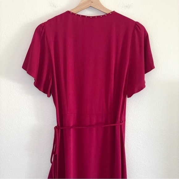 LOYD/FORD Flutter Sleeve Studded Ruffle Midi Wrap Dress Raspberry Red 0 / XS - Picture 8 of 14